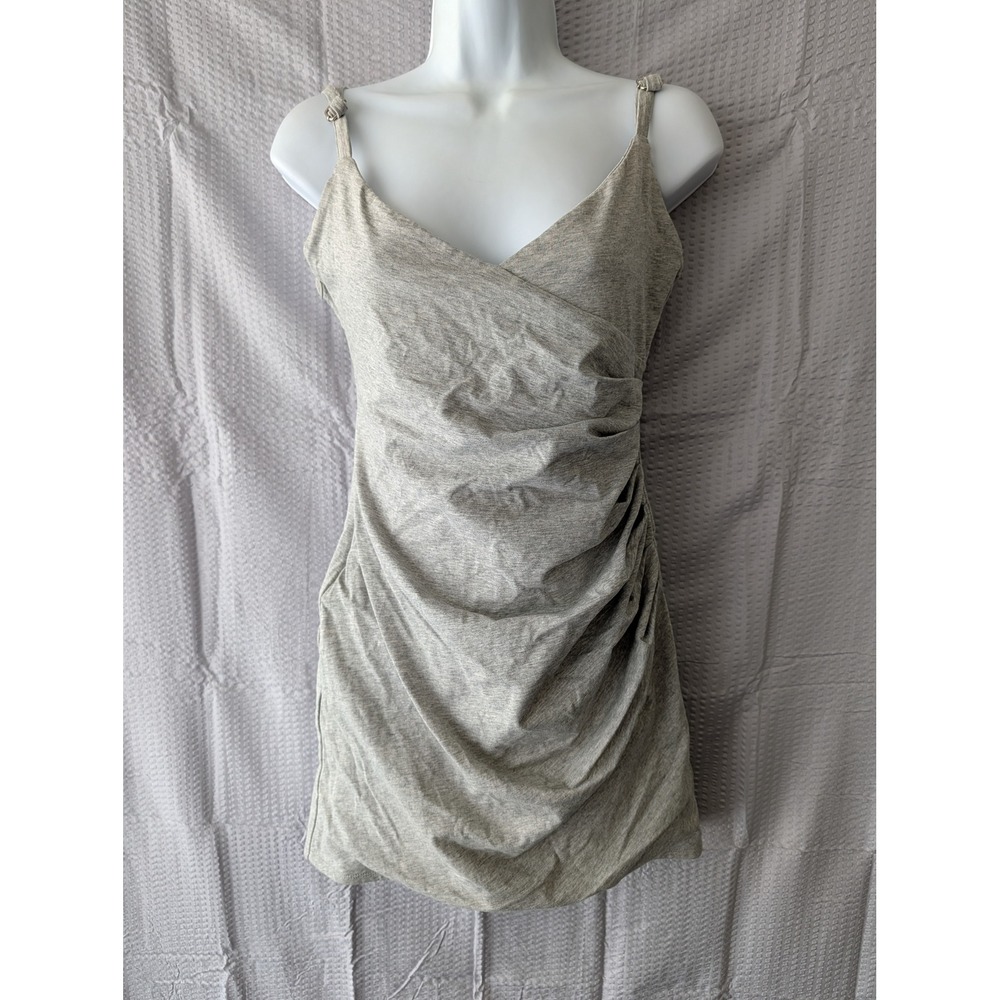 Naked Wardrobe Womens Ruched Mini Dress Heather Gray Surplice V-Neck Medium